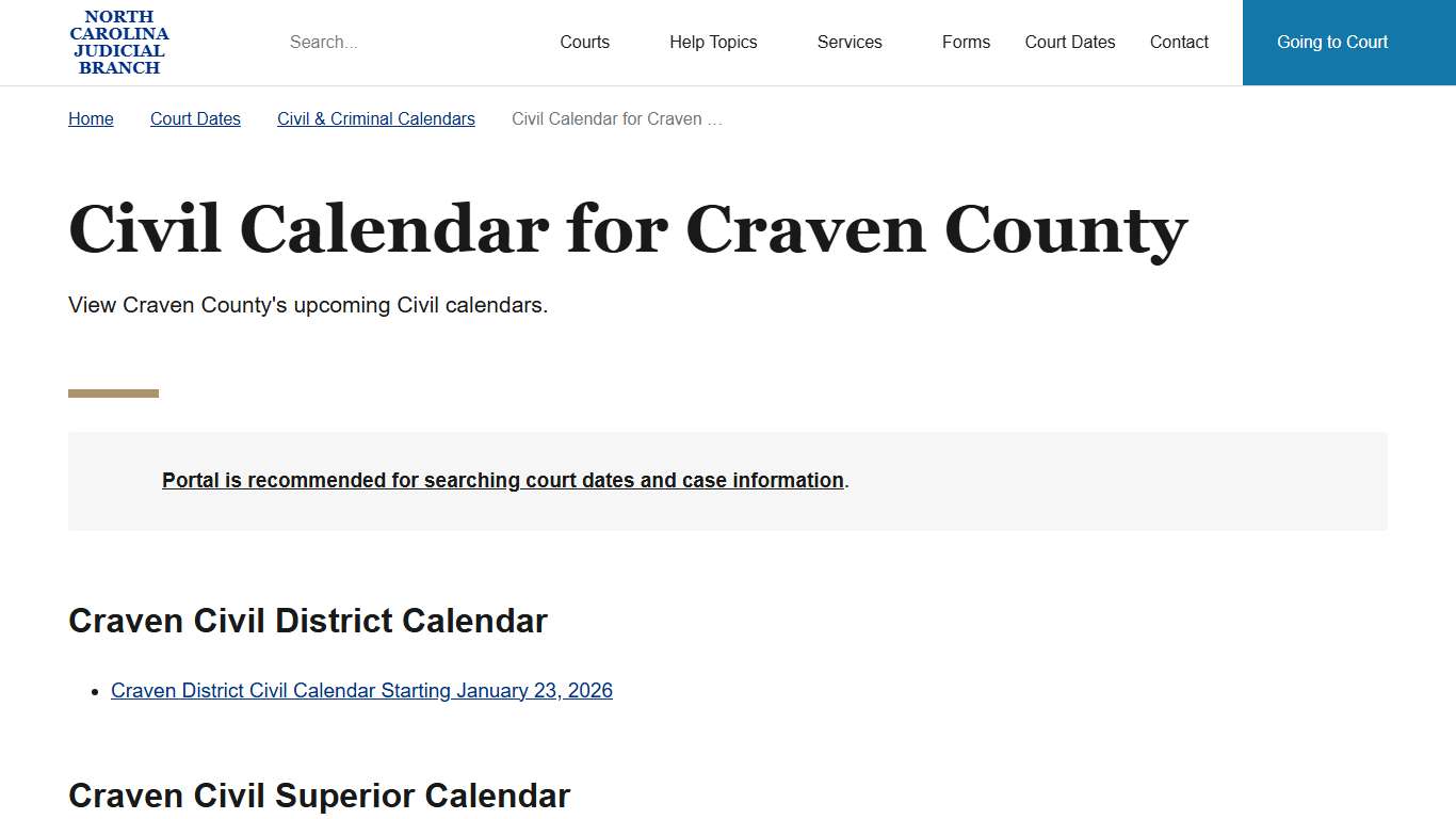 NC Judicial Branch Civil and Criminal Calendars